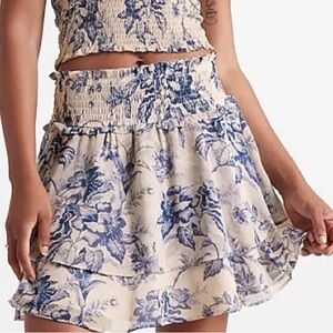Express Cream and Blue Floral Skirt Set